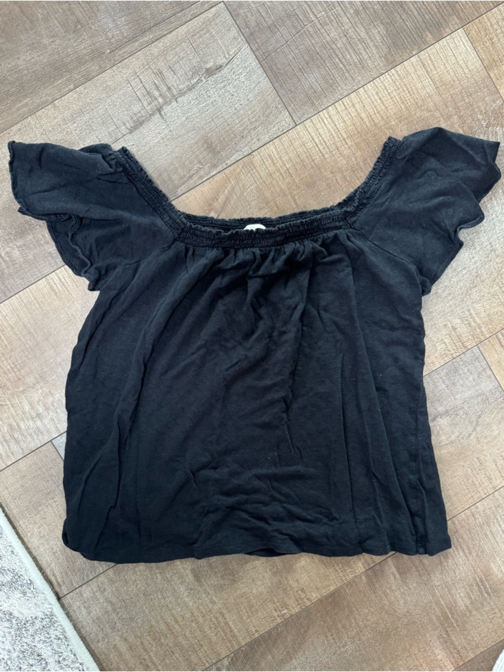 LOFT Black Off-the-Shoulder Flutter Sleeve Crop Top